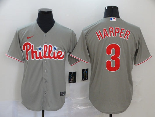 Men's Philadelphia Phillies #3 Bryce Harper Majestic Jersey1 Gray