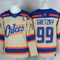 Men's Edmonton Oilers Wayne Gretzky #99 Light Beige Premium Player Jersey