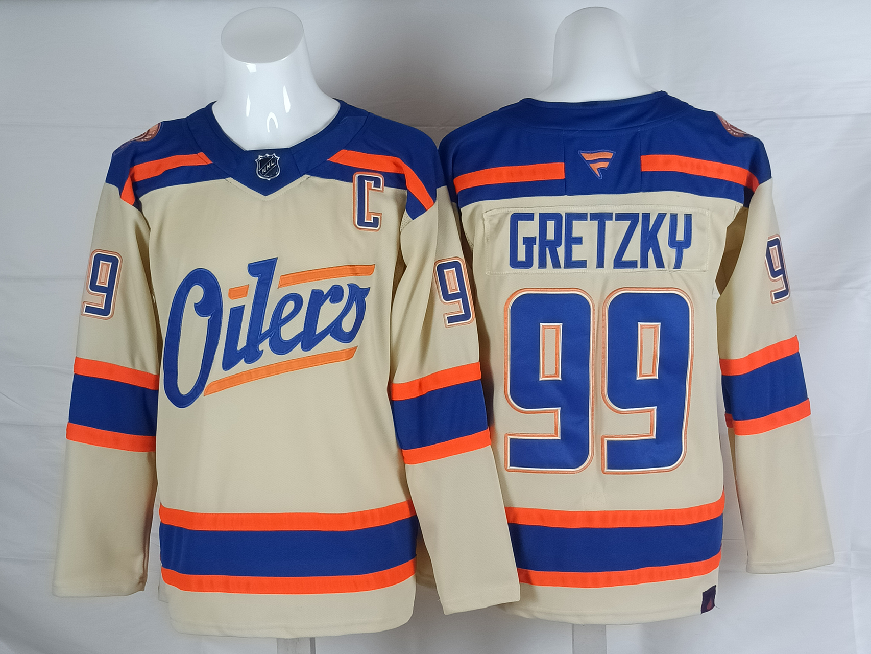 Men's Edmonton Oilers Wayne Gretzky #99 Light Beige Premium Player Jersey