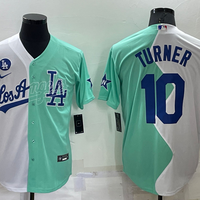Men's Los Angeles Dodgers Justin Turner #10 White/Green Replica Baseball Jersey1