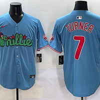 Men's Philadelphia Phillies Trea Turner #7 Blue Player Jersey1