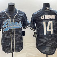 Men's Detroit Lions Amon-Ra St. Brown #14 Grey Camouflage Game Jersey1 Joint Edition