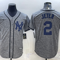 Men's New York Yankees Derek Jeter #2 Gray Replica Player Jersey1