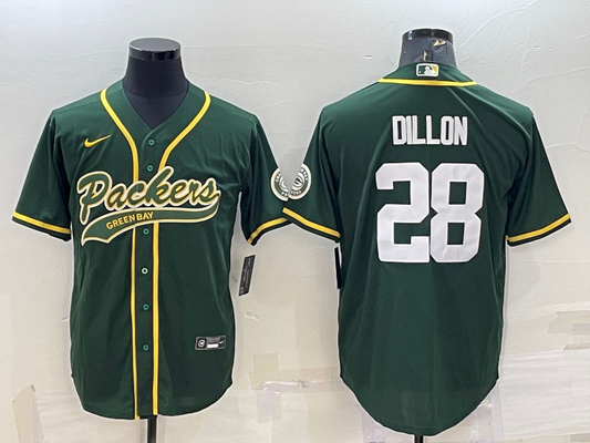 Men's Green Bay Packers AJ Dillon #28 Green Game Jersey1 Joint Edition