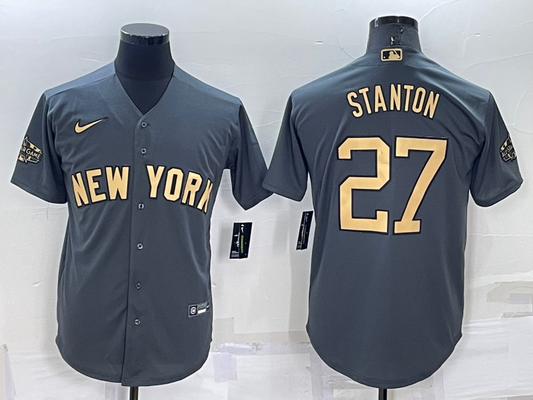 Men's New York Yankees Giancarlo Stanton #27 Gray Replica Player Jersey1