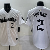 Men's Milwaukee Brewers Brice Turang #2 White Replica Player Jersey
