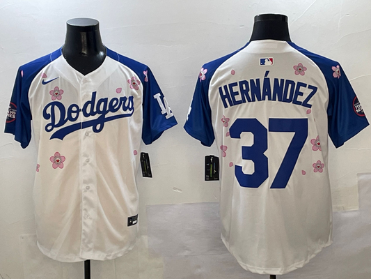Men's Los Angeles Dodgers Teoscar Hernandez #37 White Player Game Jersey1