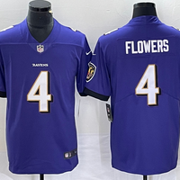 Men's Baltimore Ravens Zay Flowers #4 Purple 2023 NFL Draft First Round Pick Game Jersey1