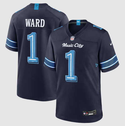 Men's Tennessee Titans Cameron Ward #1 Navy 2026 Rivalries Collection Game Jersey