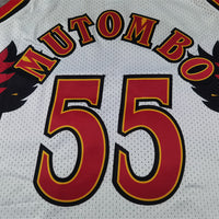 Men's Atlanta Hawks Dikembe Mutombo #55 White 1996-97 Hardwood Classics Swingman Jersey1