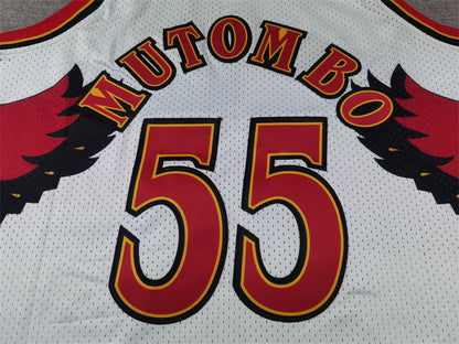 Men's Atlanta Hawks Dikembe Mutombo #55 White 1996-97 Hardwood Classics Swingman Jersey1