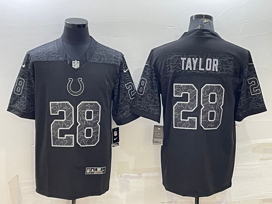 Men's Indianapolis Colts Jonathan Taylor #28 Black RFLCTV Limited Jersey1