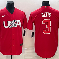 Men's 2023 World Baseball Classic #3 Mookie Betts USA Red Jersey1