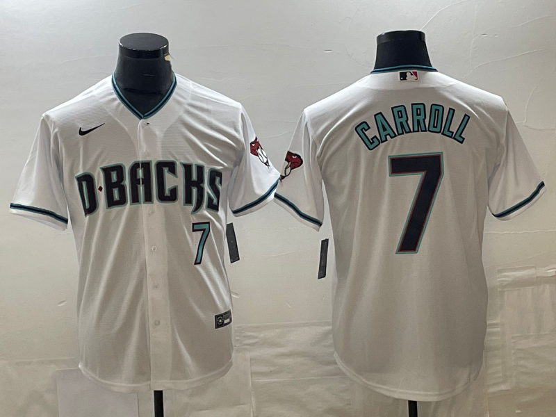 Men's Arizona Diamondbacks Corbin Carroll #7 White 2023 World Series Replica Player Jersey1