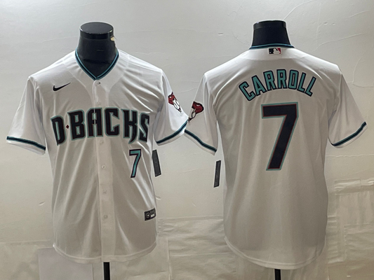 Men's Arizona Diamondbacks Corbin Carroll #7 White 2023 World Series Replica Player Jersey1