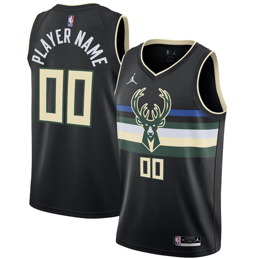 Men's Milwaukee Bucks Black Swingman Custom Jersey1 - Statement Edition
