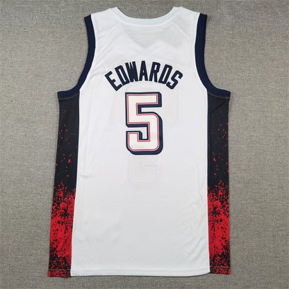 Men's 2024 USA Dream Team Anthony Edwards #5 White Authentic Player Jersey