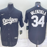 Men's Los Angeles Dodgers Fernando Valenzuela #34 Black Replica Baseball Jersey1