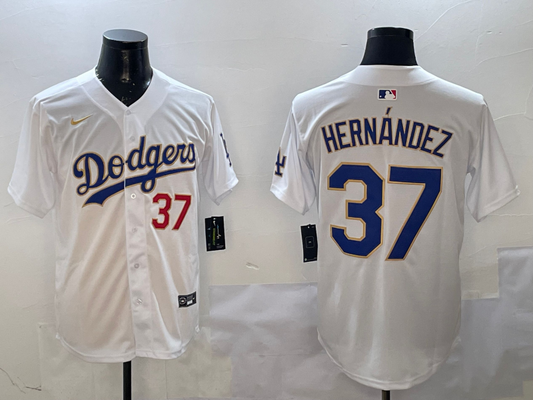 Men's Los Angeles Dodgers Teoscar Hernandez #37 White Replica Game Jersey1