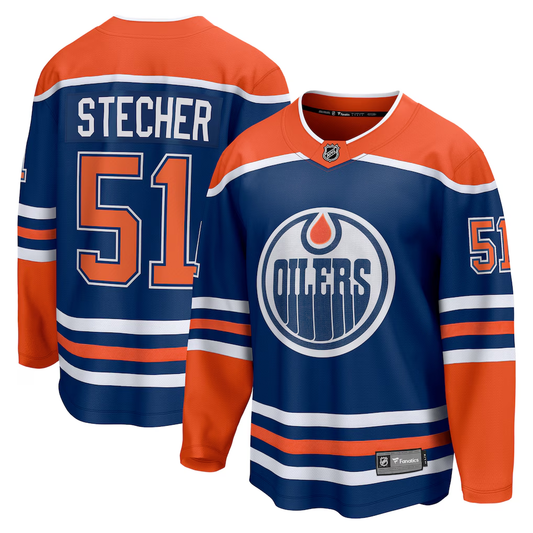 Men's Edmonton Oilers Troy Stecher #51 Fanatics Royal Home Breakaway Player Jersey