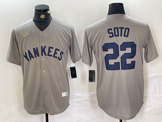 Men's New York Yankees Juan Soto #22 Gray Road Cooperstown Collection Player Jersey1