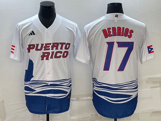 Men's 2023 World Baseball Classic #17 Jose Berrios Puerto Rico White Jersey1
