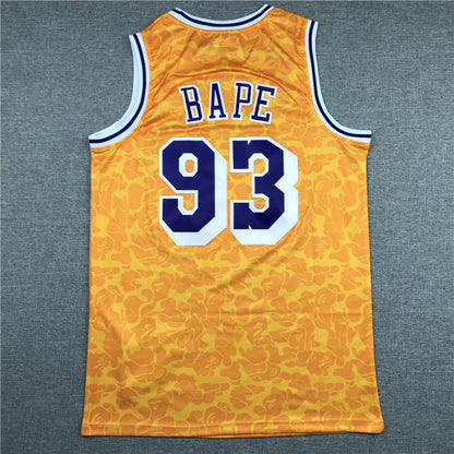 Men's Los Angeles Lakers Bape #93 Yellow 1996-97 Hardwood Classics Swingman Jersey1