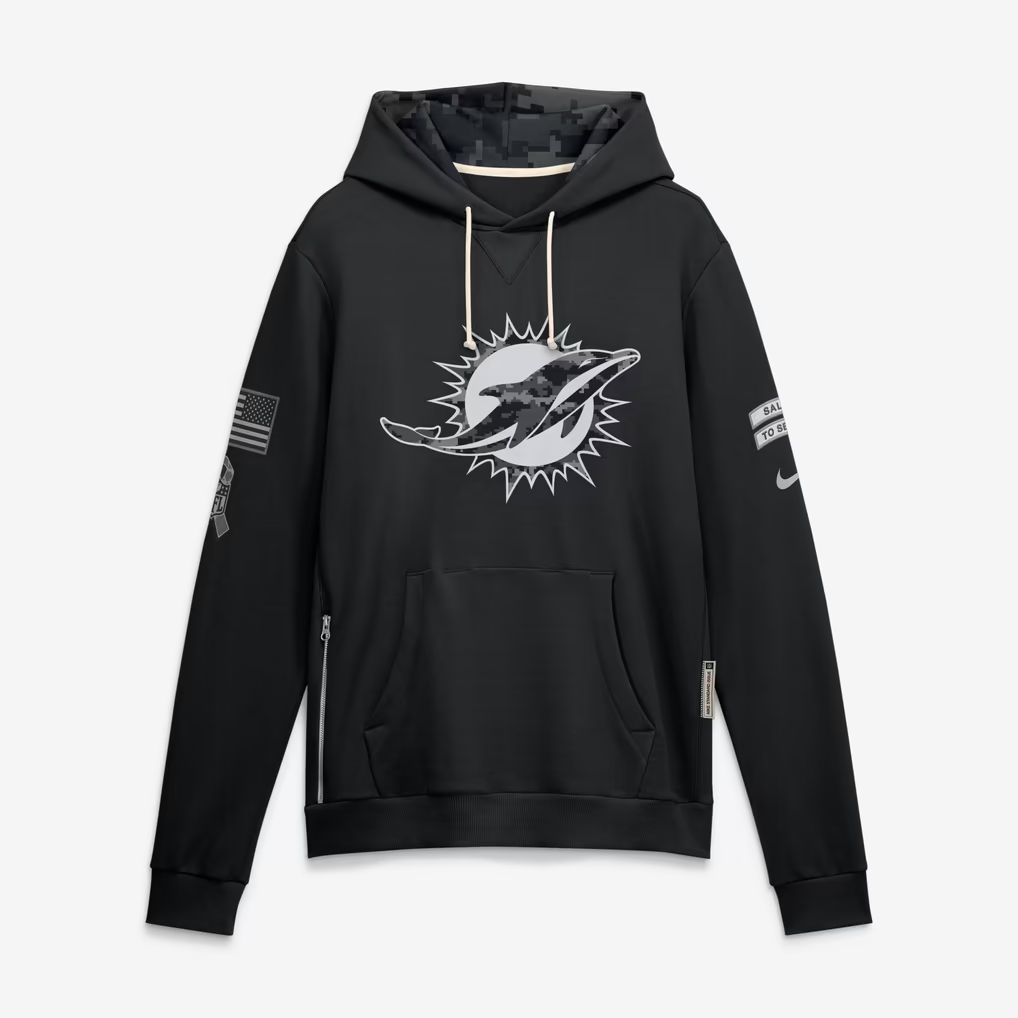 Men's Miami Dolphins Black 2026 Salute to Service Sideline Dri-FIT Pullover Hoodie