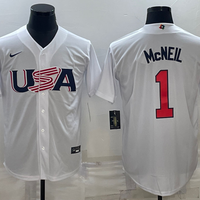 Men's 2023 World Baseball Classic #1 Jeff McNeil USA White Jersey1