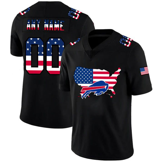Custom1 Buffalo Bills Football Black Limited Fashion Flag Stitched Jersey1 Football Jerseys