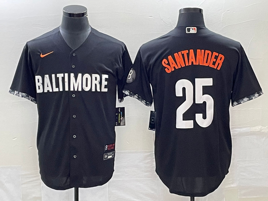 Men's Baltimore Orioles Anthony Santander #25 Black 2023 City Connect Replica Player Jersey1