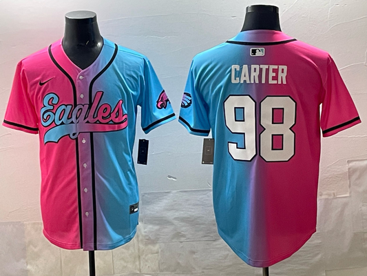 Men's Philadelphia Eagles Jalen Carter #98 Pink/Blue Game Jersey