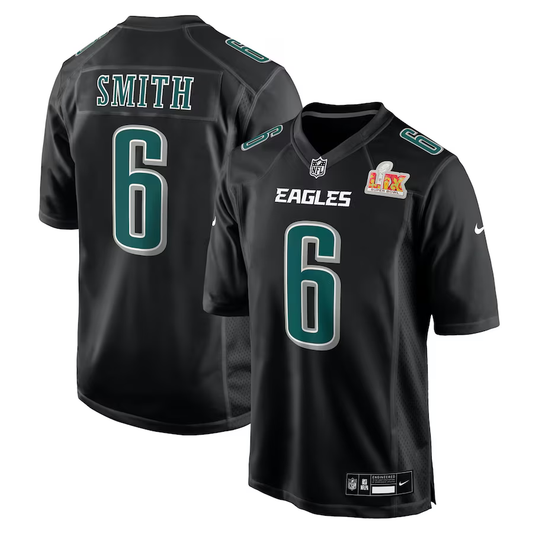 Men's Philadelphia Eagles DeVonta Smith #6 Carbon Black Super Bowl LIX Fashion Game Player Jersey1