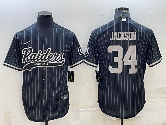 Men's Las Vegas Raiders Bo Jackson #34 Black Team Game Jersey1 Joint Edition