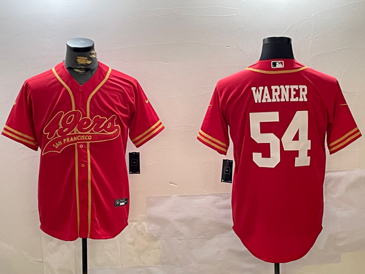 Men's San Francisco 49ers Fred Warner #54 Scarlet Team Game Jersey1