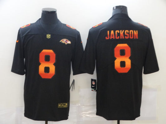 Men's Baltimore Ravens #8 Lamar Jackson Black Authentic Game Player Jersey1