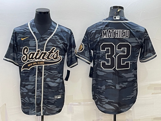 Men's New Orleans Saints Tyrann Mathieu #32 Grey Camouflage Game Jersey1 Joint Edition