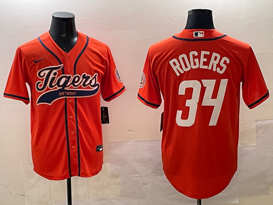 Men's Detroit Tigers Jake Rogers #34 Orange Replica Player Jersey1