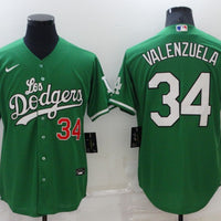Men's Los Angeles Dodgers Fernando Valenzuela #34 Green Replica Player Jersey1