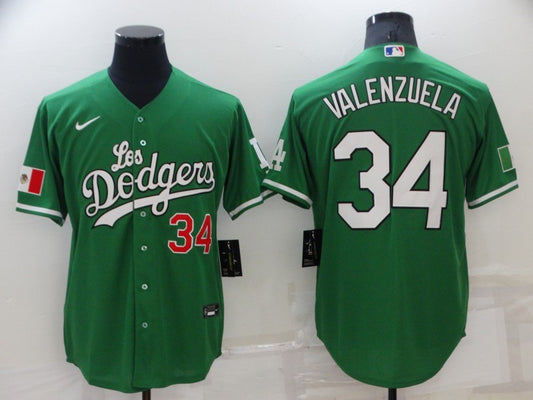 Men's Los Angeles Dodgers Fernando Valenzuela #34 Green Replica Player Jersey1