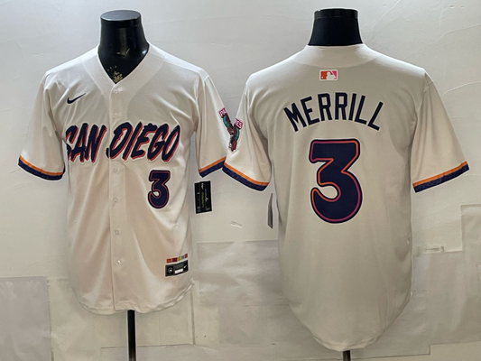Men's San Diego Padres Jackson Merrill #3 Cream Limited Player Jersey
