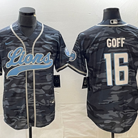 Men's Detroit Lions Jared Goff #16 Grey Camouflage Game Jersey1 Joint Edition