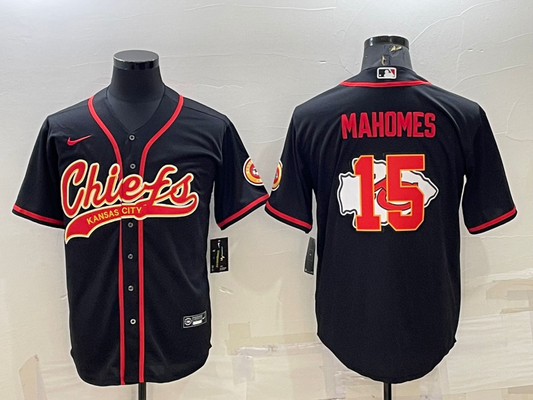Men's Kansas City Chiefs Patrick Mahomes #15 Black Player Game Jersey1 Joint Edition
