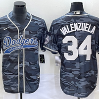 Men's Los Angeles Dodgers Fernando Valenzuela #34 Grey Camouflage Player Jersey1 Joint Edition