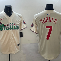 Men's Philadelphia Phillies Trea Turner #7 Cream Replica Player Jersey1