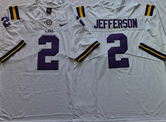 Men's LSU Tigers Justin Jefferson #2 White Player Game Jersey