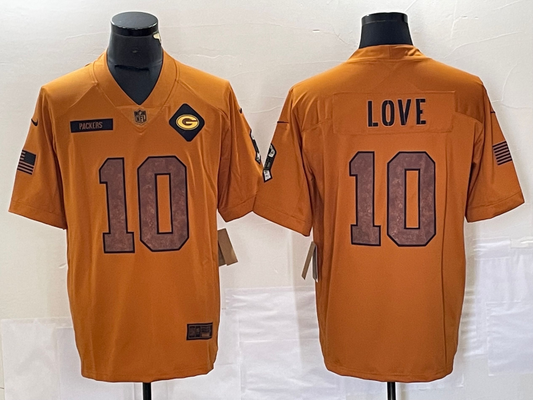 Men's Green Bay Packers Jordan Love #10 Brown 2023 Salute To Service Retired Player Limited Jersey1