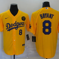 Men's Los Angeles Dodgers Kris Bryant #8 Yellow Replica Baseball Jersey1