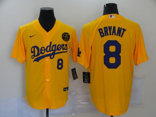 Men's Los Angeles Dodgers Kobe Bryant #8 Yellow Replica Baseball Jersey1