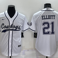 Men's Dallas Cowboys Ezekiel Elliott #21 White Game Jersey1 Joint Edition